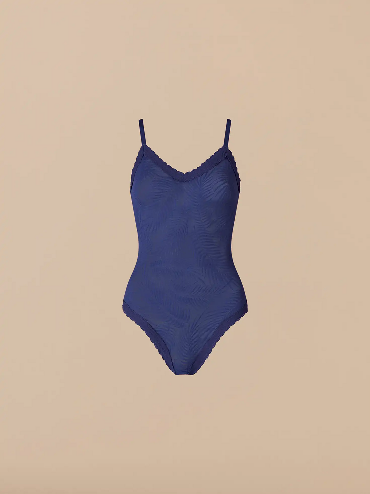 All Over Lace V-Neck Bodysuit | Navy Feather
