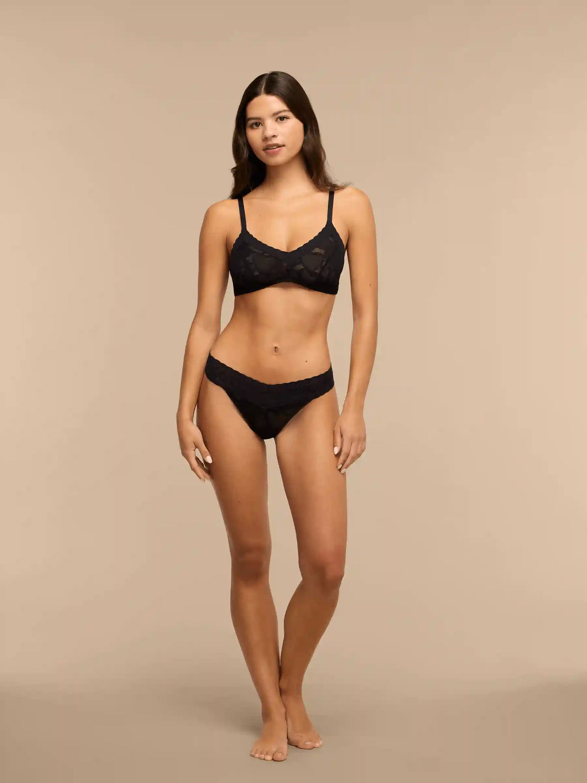All Over Lace V-Front Thong | Black Hearts