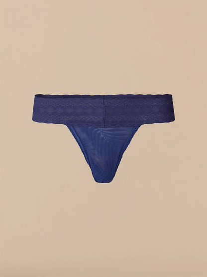 All Over Lace Low-Rise Thong | Navy Feather