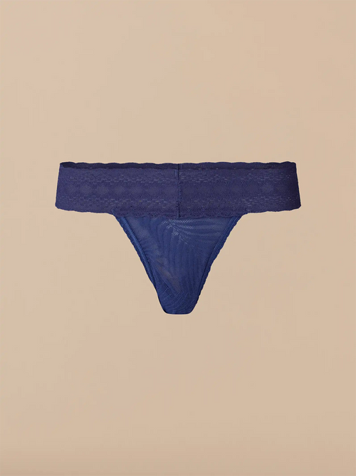 All Over Lace Low-Rise Thong | Navy Feather
