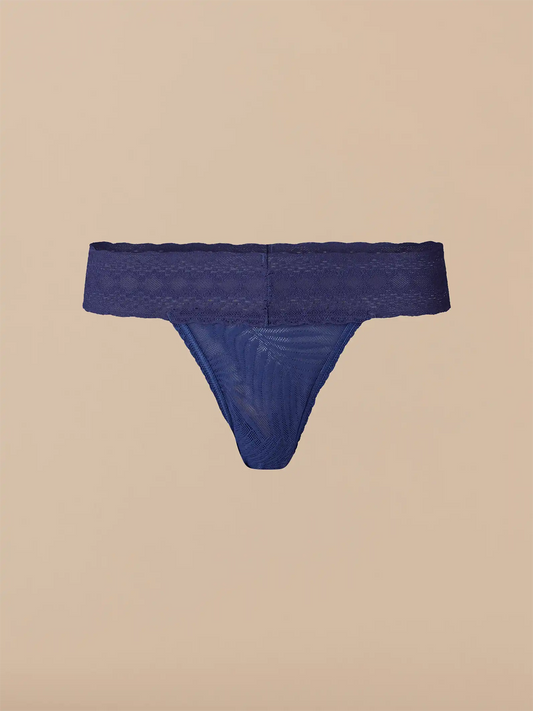 All Over Lace Low-Rise Thong | Navy Feather