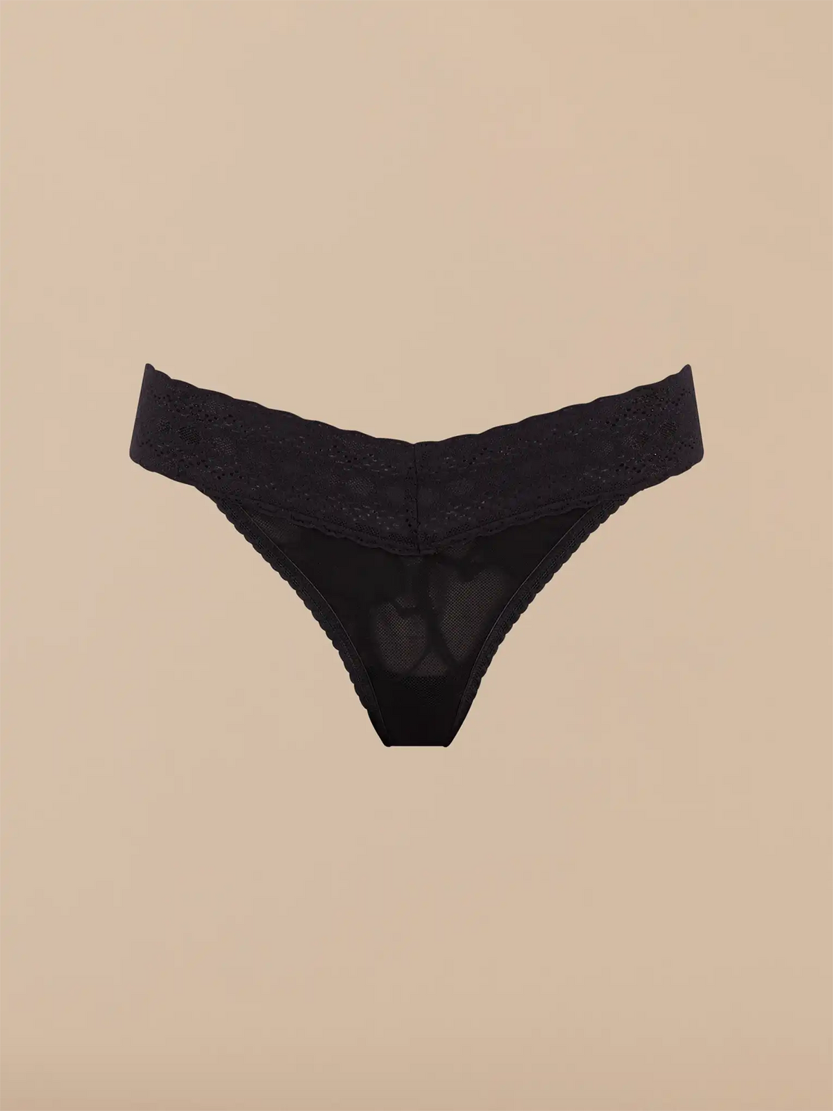 All Over Lace V-Front Thong | Black Hearts