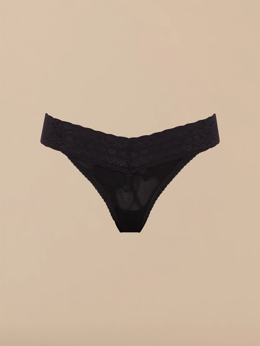 All Over Lace V-Front Thong | Black Hearts