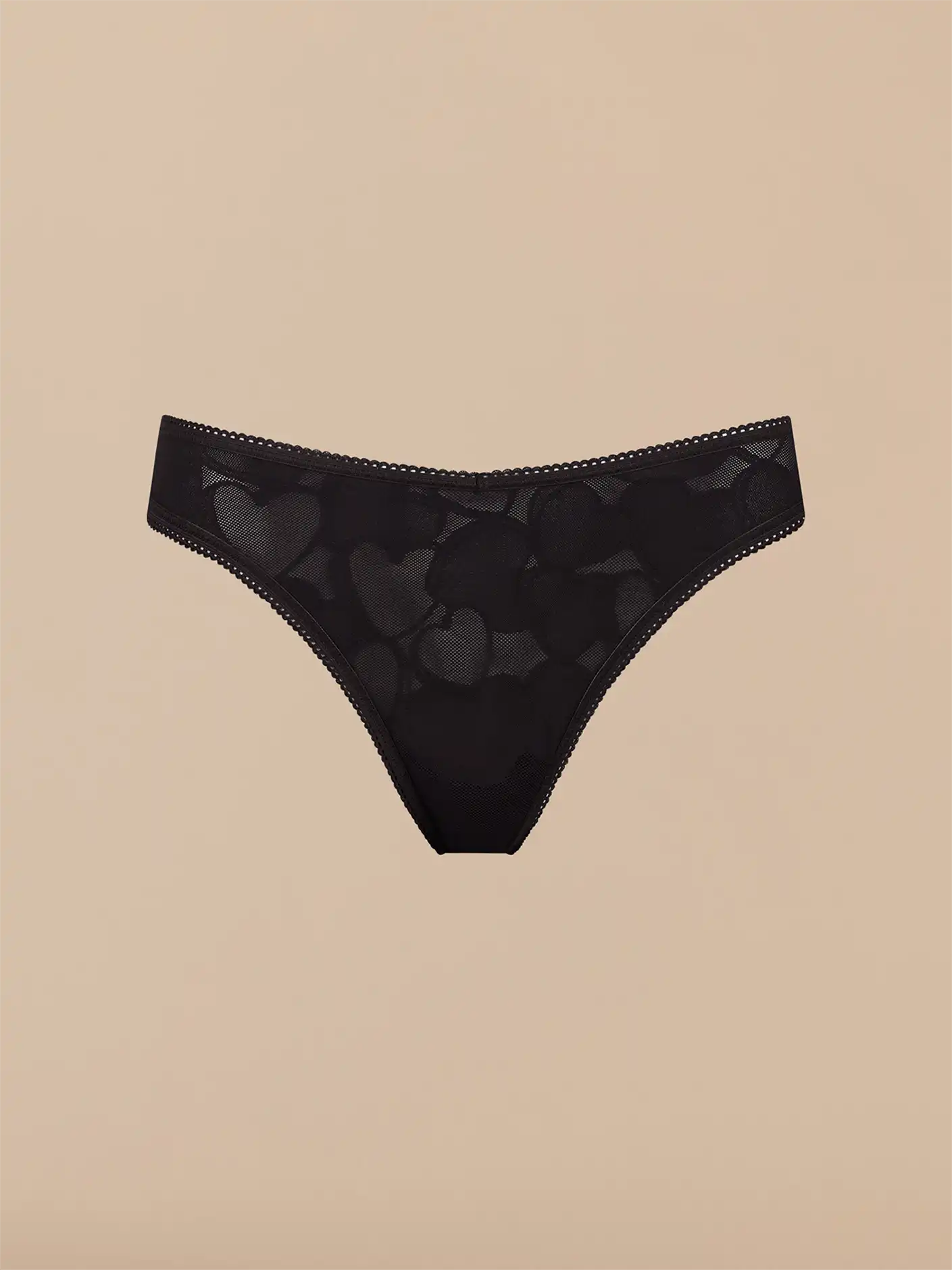 All Over Lace V-Front Thong - New | Black Hearts