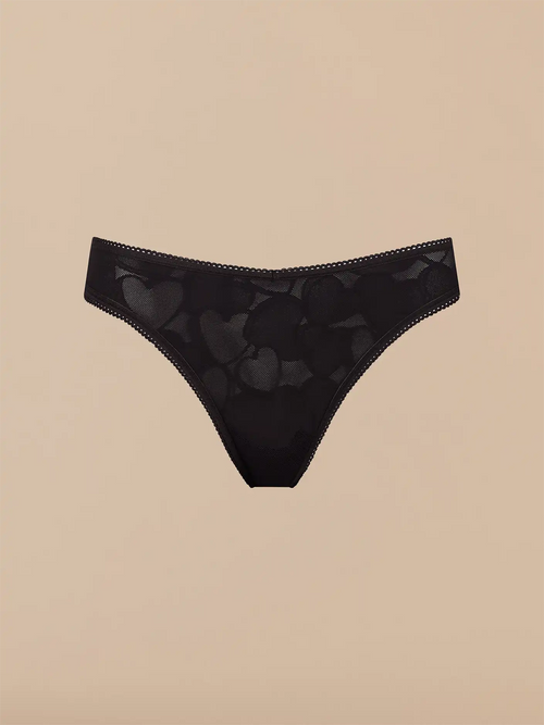 All Over Lace V-Front Thong - New | Black Hearts