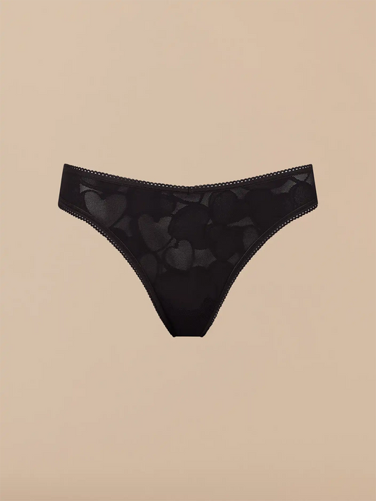 All Over Lace V-Front Thong - New | Black Hearts