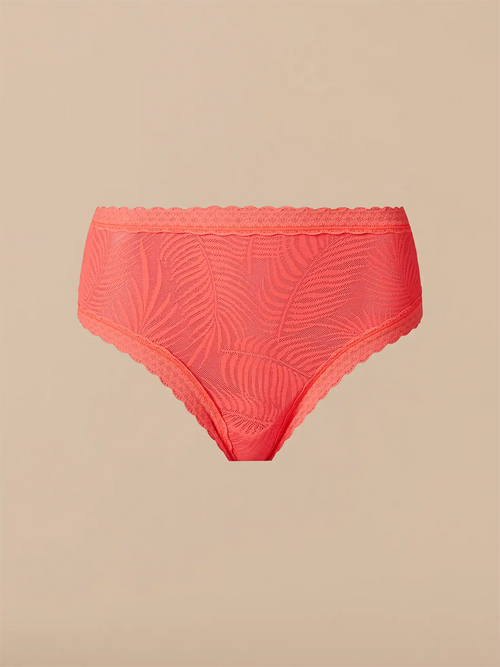 All Over Lace High-Waist Brief | Fiery Coral