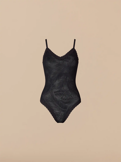 All Over Lace V-Neck Bodysuit | Black Feather