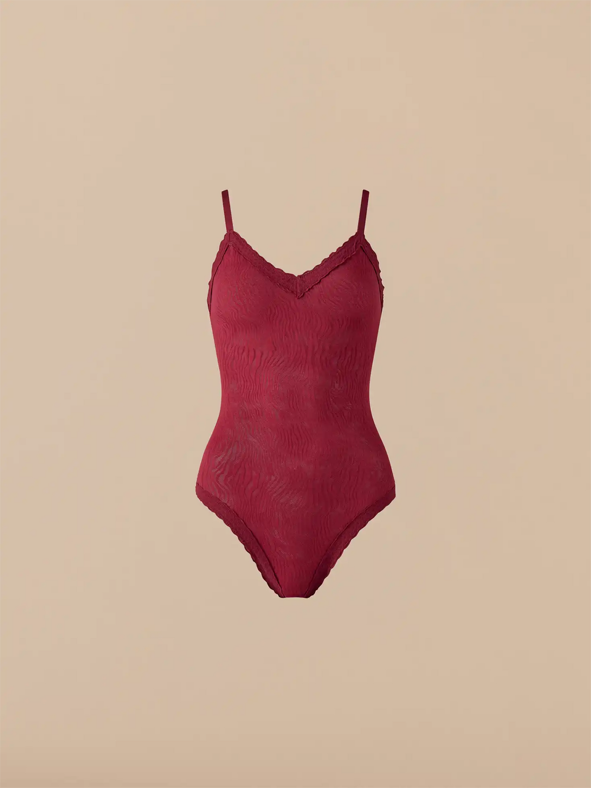 All Over Lace V-Neck Bodysuit | Cabernet Zebra