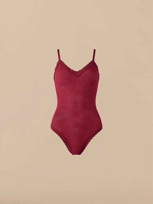 All Over Lace V-Neck Bodysuit | Cabernet Zebra