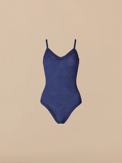 All Over Lace V-Neck Bodysuit | Navy Feather