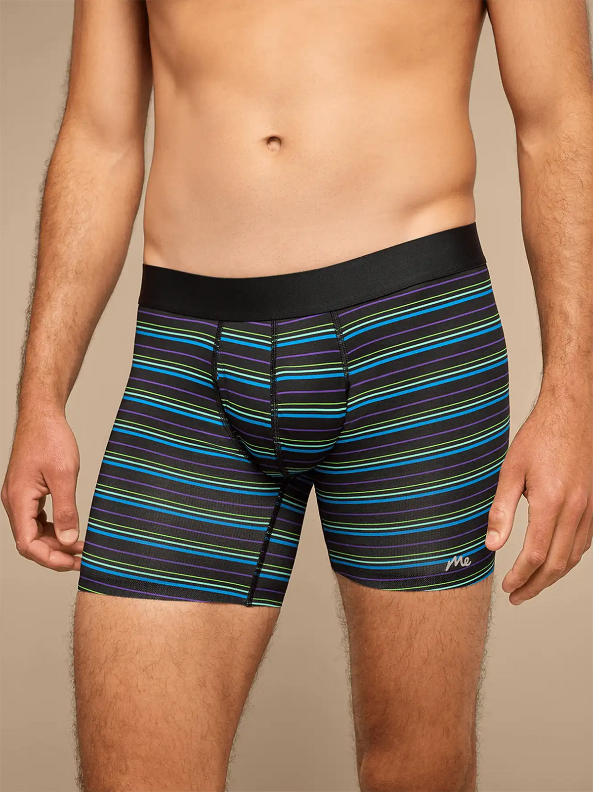 Breathe Boxer Brief w/ Fly | Blue Light Stripes