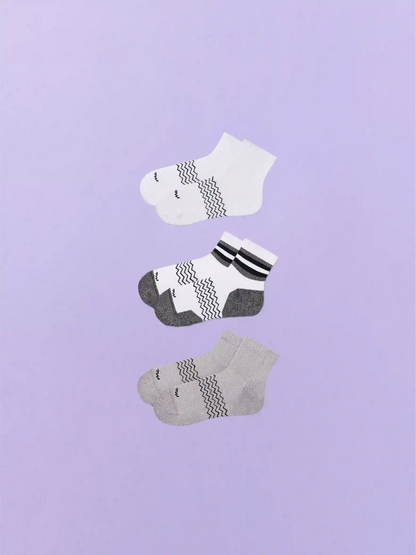 Essential Quarter Sock 3-Pack | White/Heather Grey/White Stripe Pack