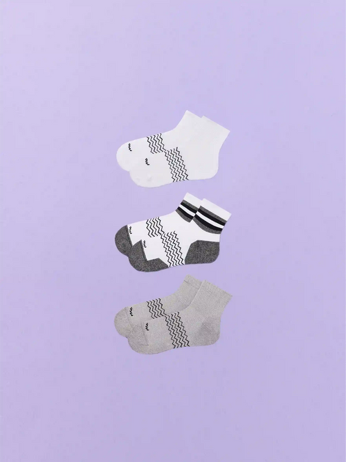 Essential Quarter Sock 3-Pack | White/Heather Grey/White Stripe Pack