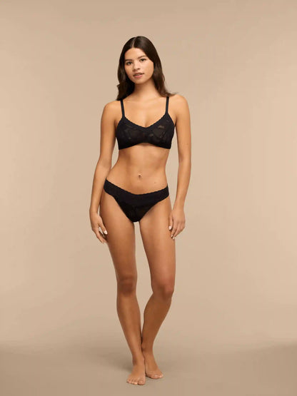 All Over Lace V-Front Thong | Black Hearts