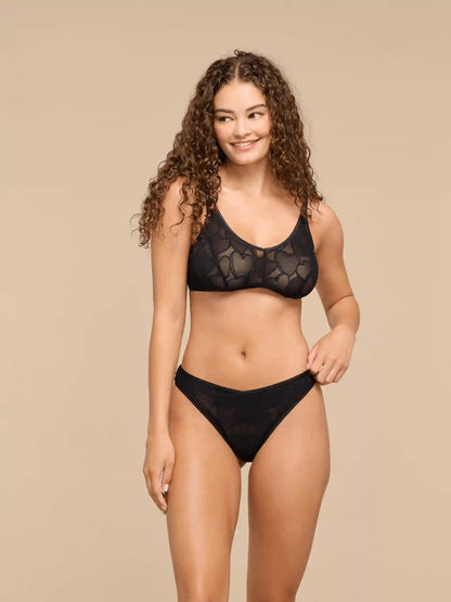 All Over Lace V-Front Thong - New | Black Hearts